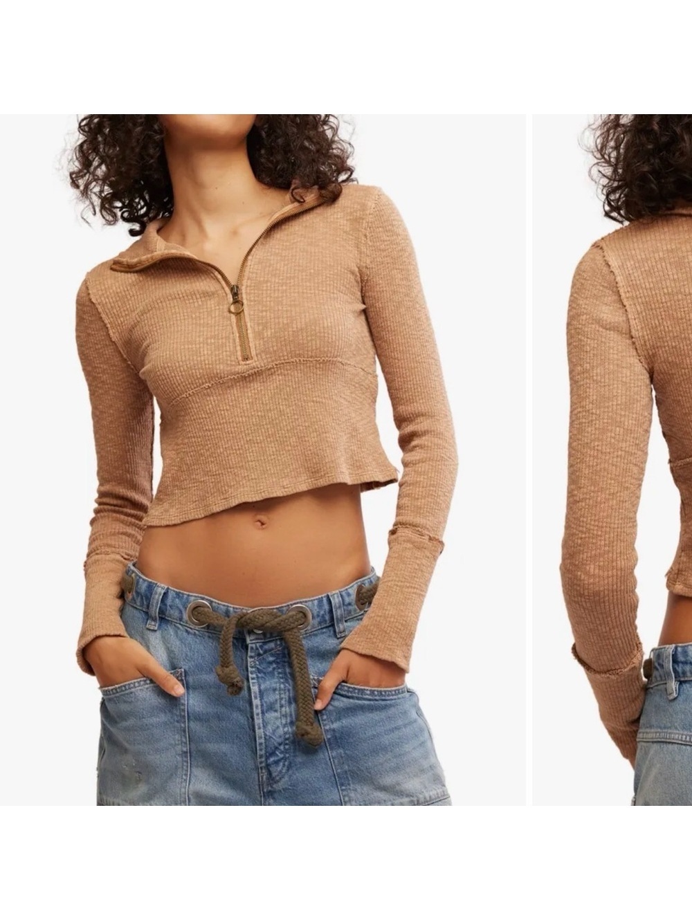 Free People We The Free Indie Cotton Midnight Half Zip Cropped Sweater size xs